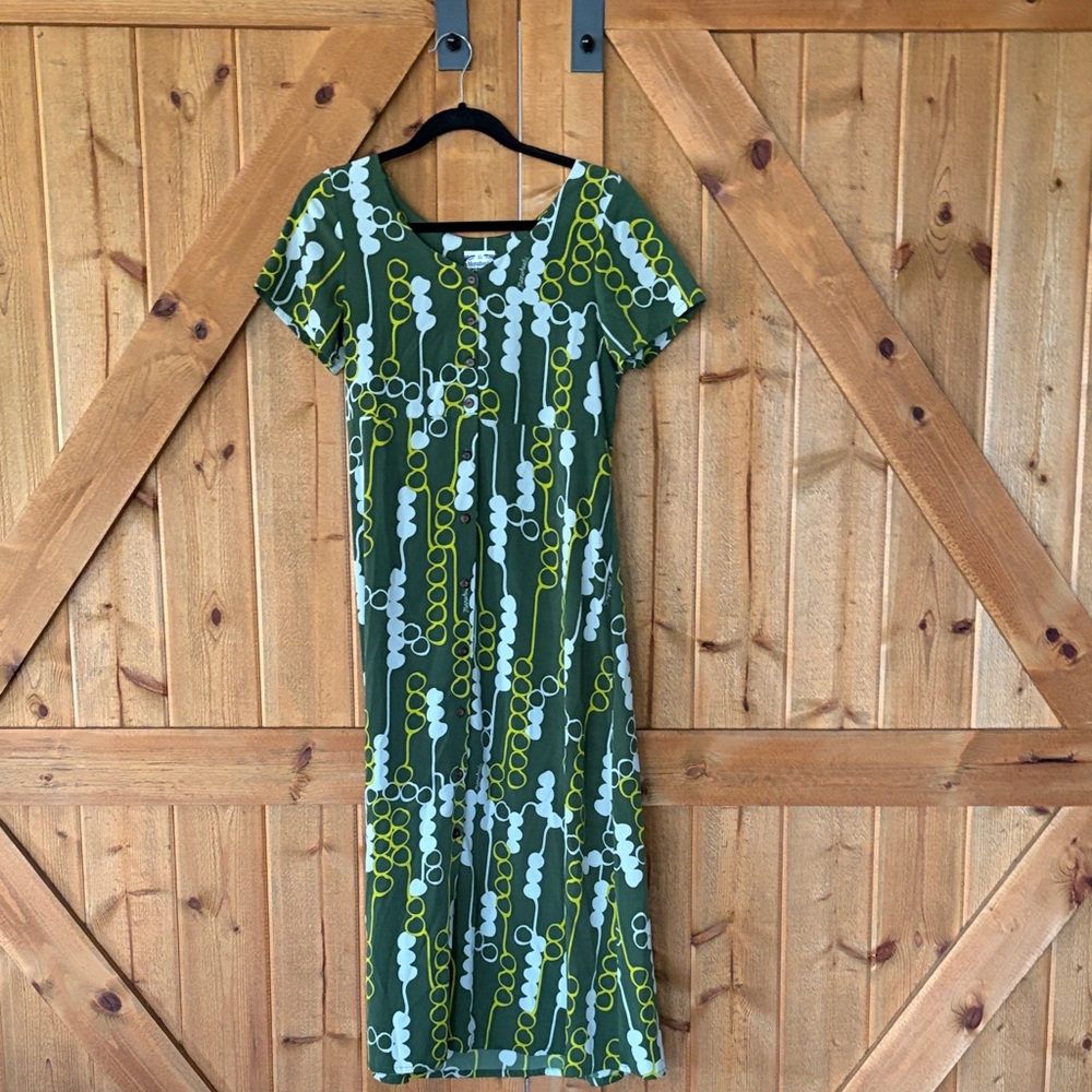 Manuhealii Olive Green & Lime Patterned Maxi Dress